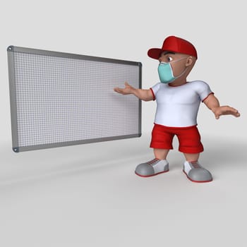 3D Render of Cartoon Sports Character in face mask