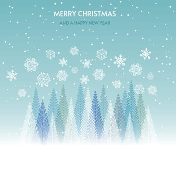 Christmas background with abstract trees and snowflakes design