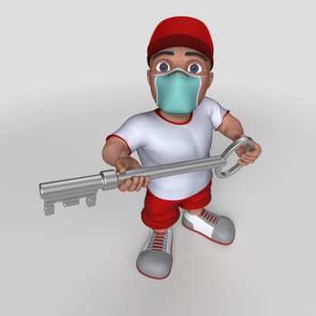3D Render of Cartoon Sports Character in face mask