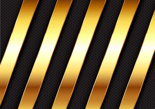 Abstract background with metallic gold bars on perforated metal design