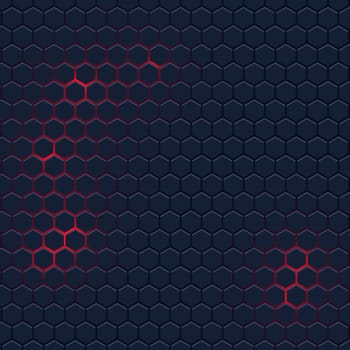 Abstract background with hexagonal pattern and red glow