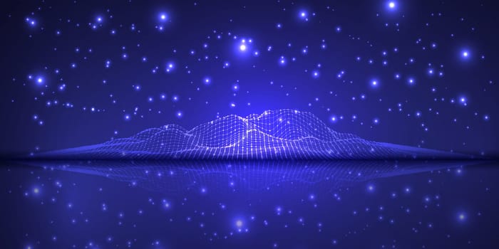 Abstract banner template with a wireframe landscape design