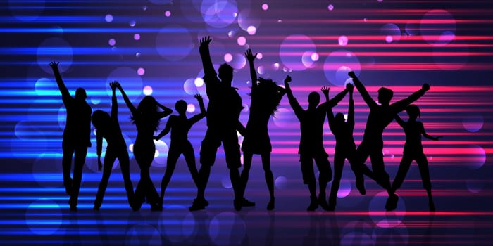 Abstract banner with silhouettes of party people dancing