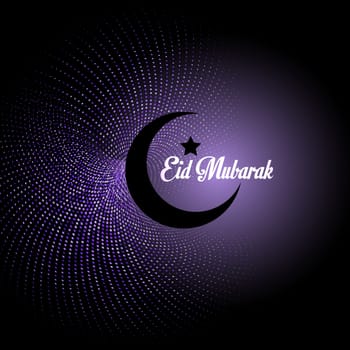 Eid Mubarak background with crescent on abstract polka dot background