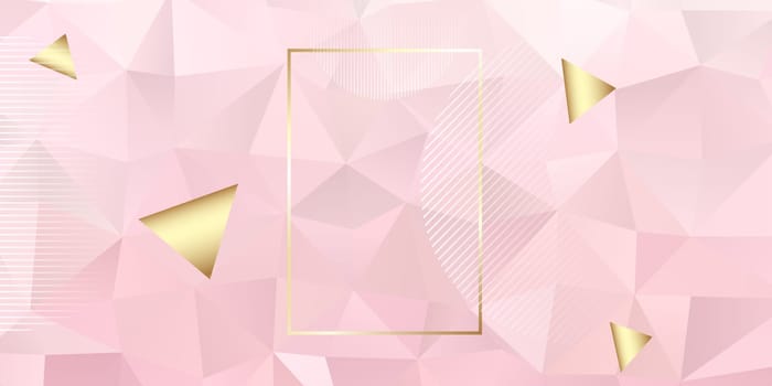 Abstract banner with low poly gold and pink design