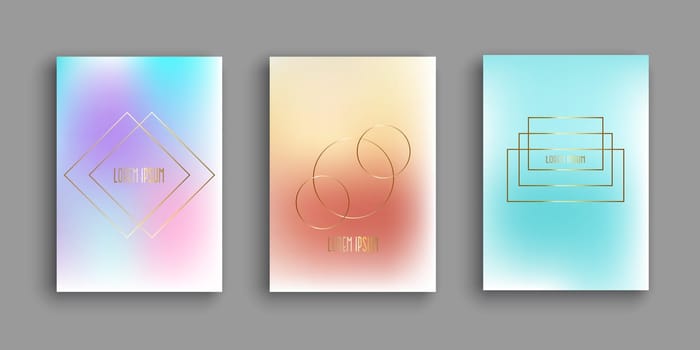 Abstract brochure templates with gradient designs and gold geometric shapes