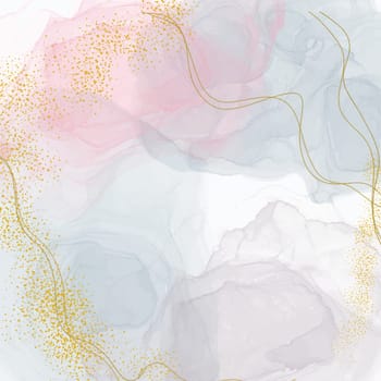 Abstract hand painted decorative watercolour background with gold elements