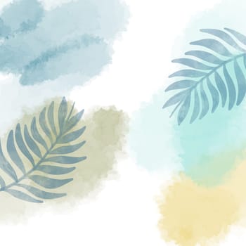Abstract hand painted watercolour background with leaf elements