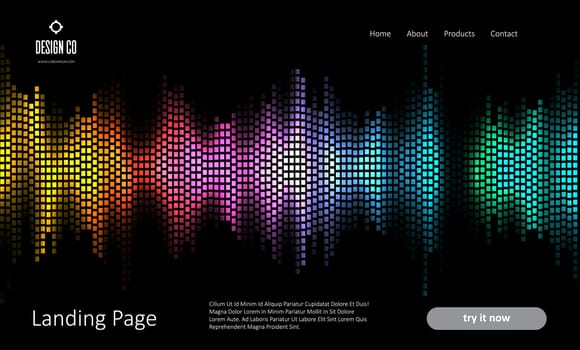 Abstract website landing page with colourful sound waves design