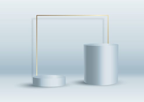 abstract interior background with display podiums and gold frame
