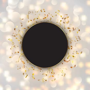 Metallic music notes on a bokeh lights background