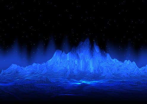abstract modern tech background with a wireframe landscape design