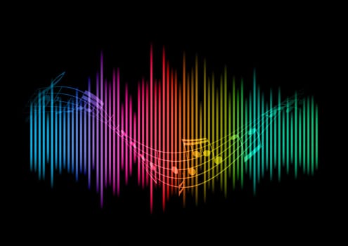 Abstract soundwaves background with music notes design