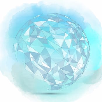 Abstract sphere of connecting lines and dots on a watercolour texture