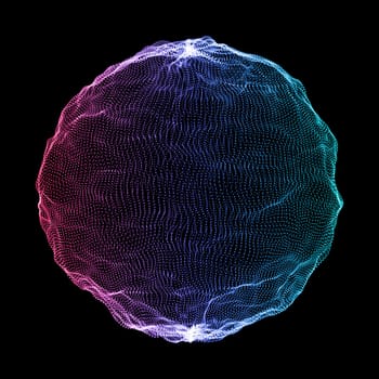 Abstract network communications background with sphere of particles