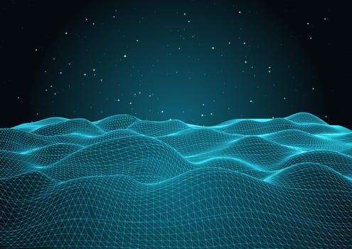 Abstract techno landscape of a flowing low poly design