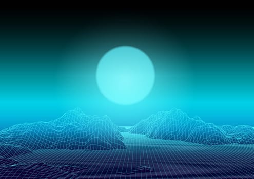 Abstract landscape background with a modern techno wireframe design