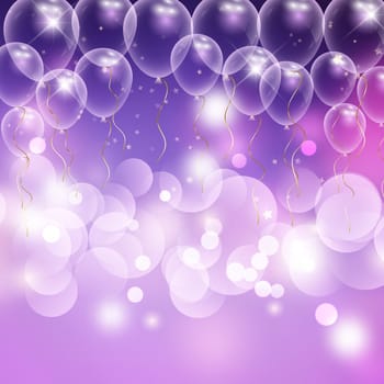Celebration background with balloons and bokeh lights design