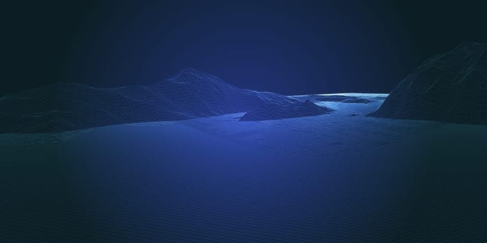 Abstract banner design with a futuristic wireframe landscape