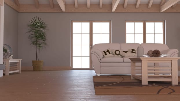 Render of 3D contemporary Living Room Interior and modern furniture