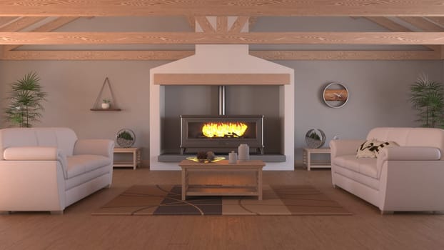 Render of 3D contemporary Living Room Interior and modern furniture
