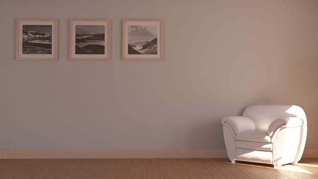 Render of 3D contemporary Living Room Interior and modern furniture