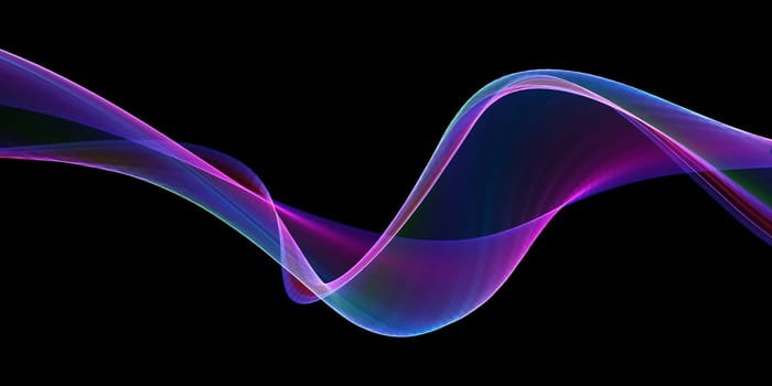 Banner with abstract flowing rainbow waves design