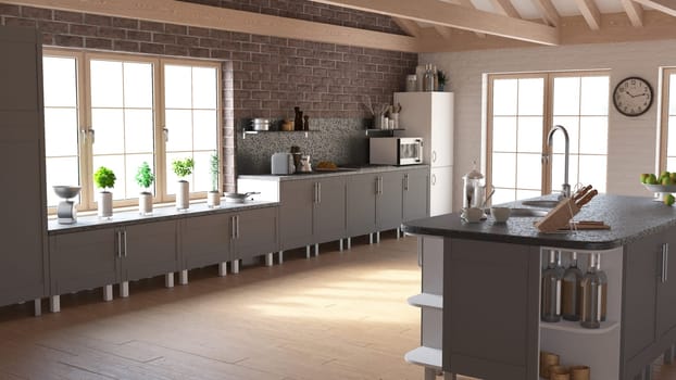 3D render of a contemporary kitchen interior