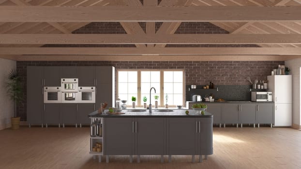 3D render of a contemporary kitchen interior
