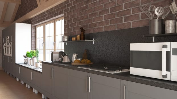 3D render of a contemporary kitchen interior