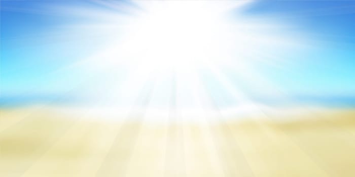 Banner with a beach themed design with sun rays