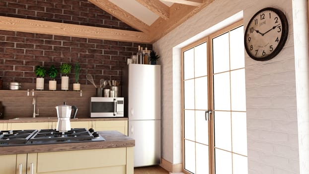 3D render of a contemporary kitchen interior