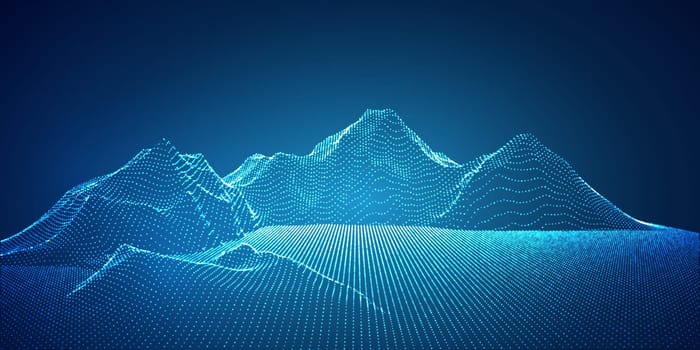 Abstract banner with flowing particles in landscape design