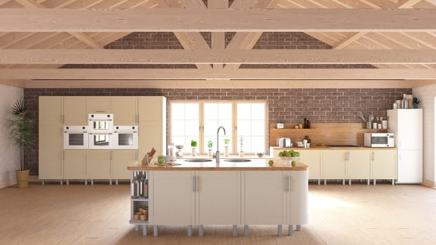 3D render of a contemporary kitchen interior