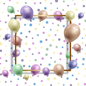 Birthday background with balloons with a frame on a spotted design
