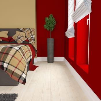 3D render of a modern bedroom interior