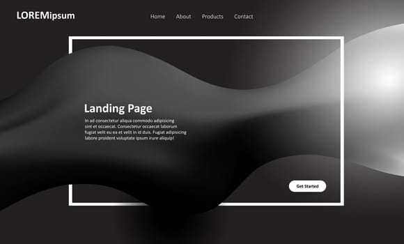 Abstract website landing page design in black and white