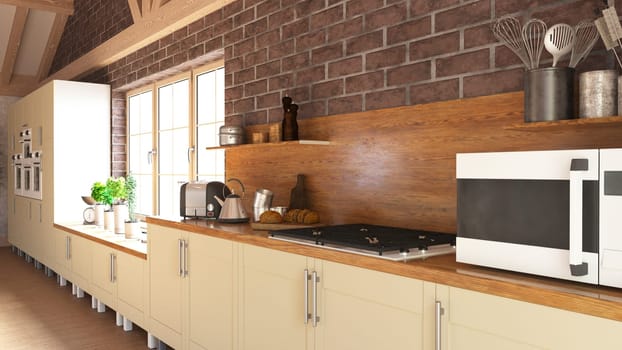 3D render of a contemporary kitchen interior