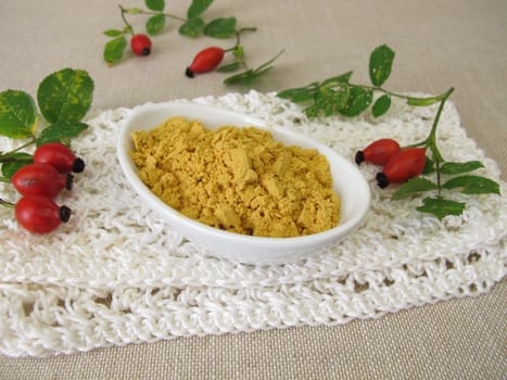 Rose hip powder from the red rose hips of the wild rose