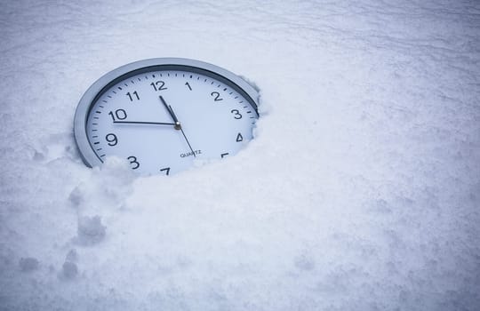 Emergency clock  in the snow for climate change
