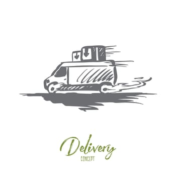 Fast, delivery, service, transport concept. Hand drawn shipping service transport concept sketch. Isolated vector illustration.