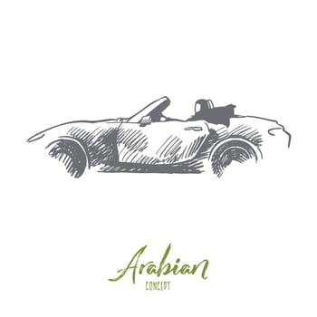 Arabian, woman, drive, car, muslim concept. Hand drawn arabian woman in hijab driving car concept sketch. Isolated vector illustration.