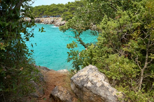 Rocky coast of the Adriatic Sea on the island of Krk near the town of the same name Krk in Croatia