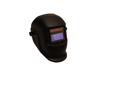 Black welding helmet on white background