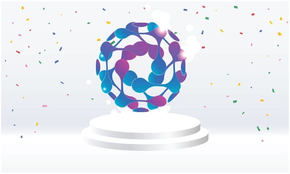 abstract round ball with glitters on a white podium