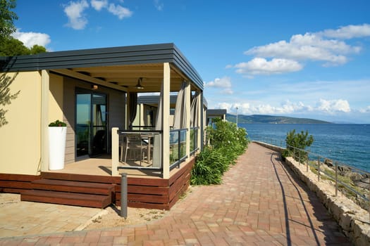 Bungalow for accommodation on a campsite on the Adriatic Sea on the outskirts of the town of Krk in Croatia