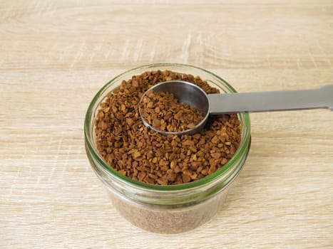 Soluble bean coffee, instant coffee in a glass jar