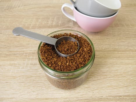 Soluble bean coffee, instant coffee in a glass jar