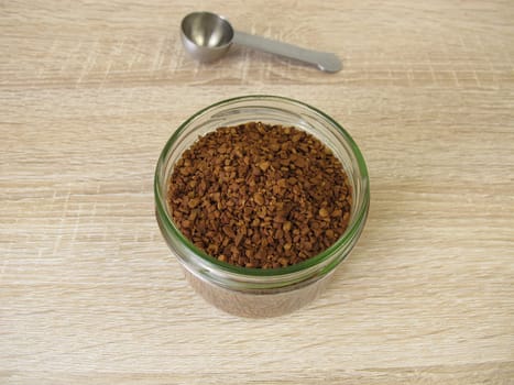 Soluble bean coffee, instant coffee in a glass jar