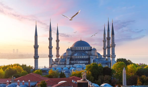 The Blue Mosque or Sultan Ahmet Mosque at sunrise, Istanbul, Turkey.